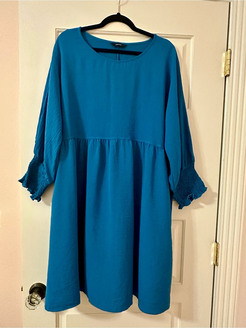 Women's Teal Smocked Sleeve Long Dress